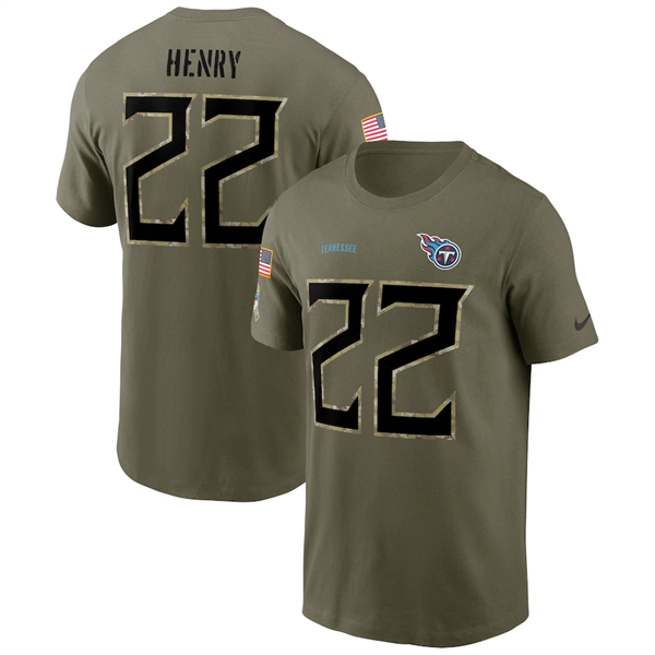 Men's Tennessee Titans #22 Derrick Henry 2022 Olive Salute to Service T-Shirt
